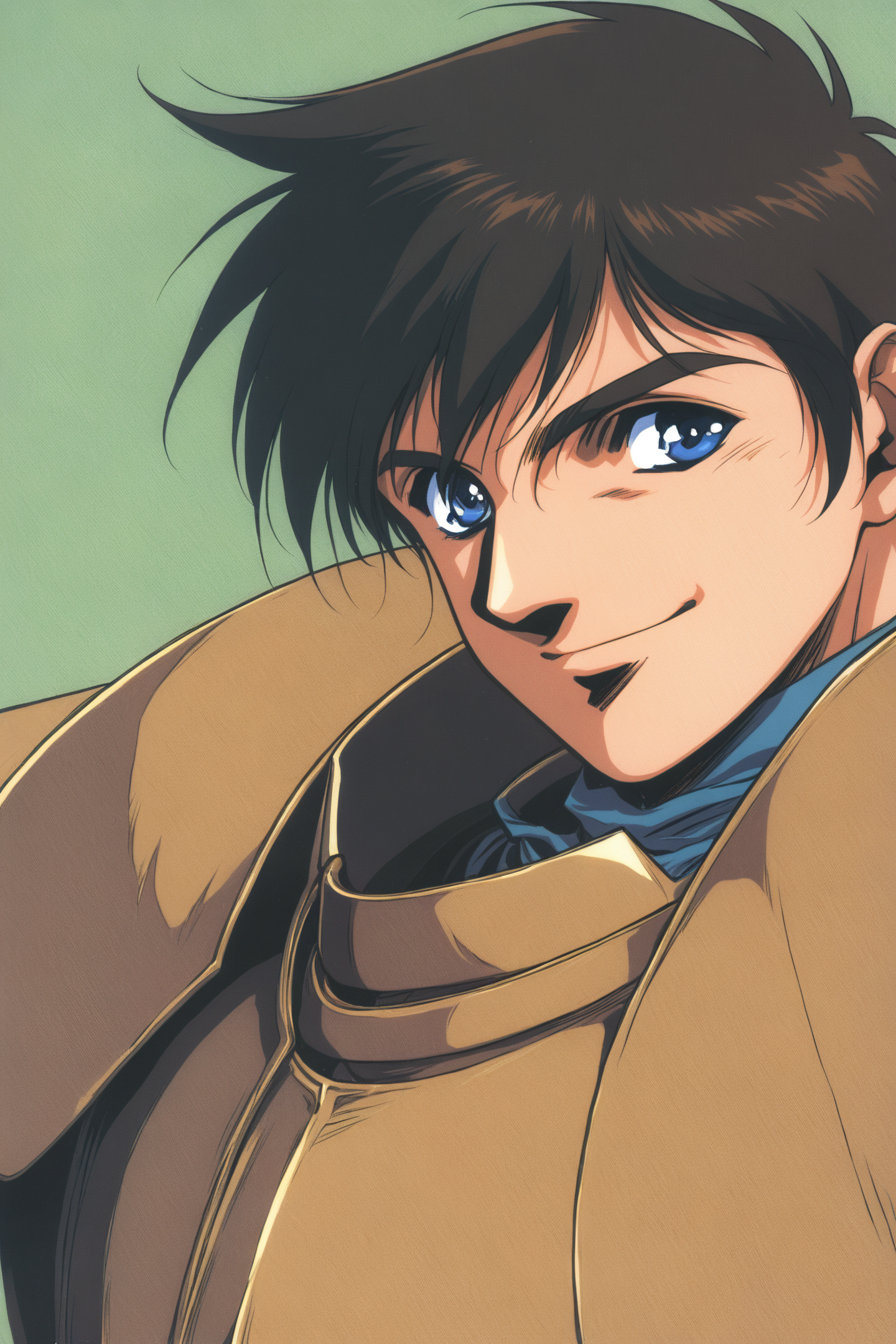 37953-659579051-Parn,solo,1boy,male focus,brown armor,blue eyes,smile,black hair,simple background,brown hair,upper body,shoulder armor,retro ar.png